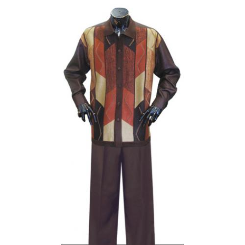 Silversilk Cinnamon / Dark Brown / Rust / Tan Polygonal 2 Pc  Silk Blend Outfit # 1492 / 492